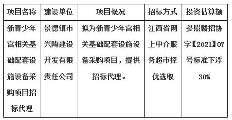 新青少年宮相關基礎配套設施設備采購項目招標代理計劃公告
